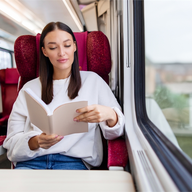 Woman reading on the train